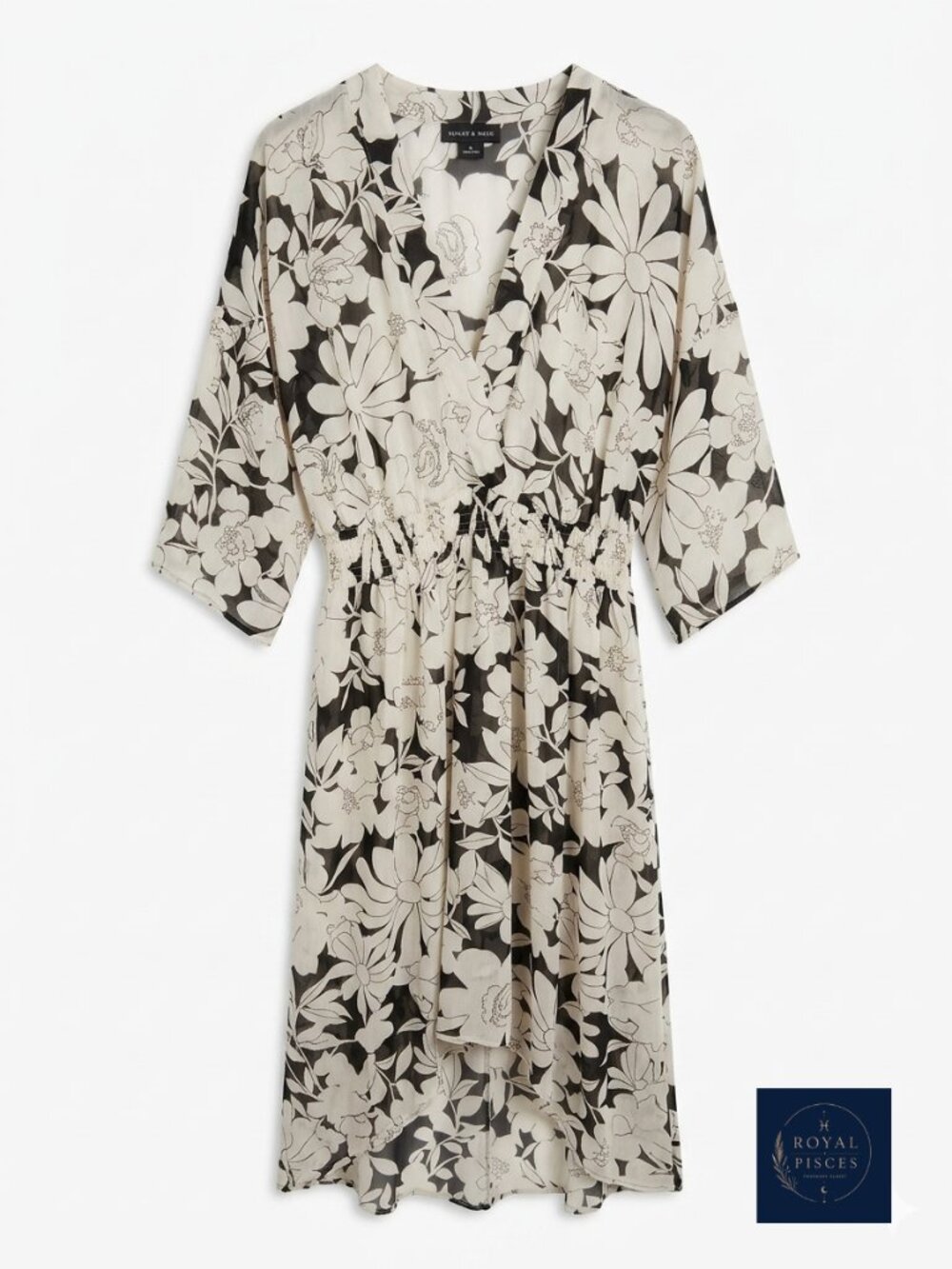 White & Black floral high low dress
